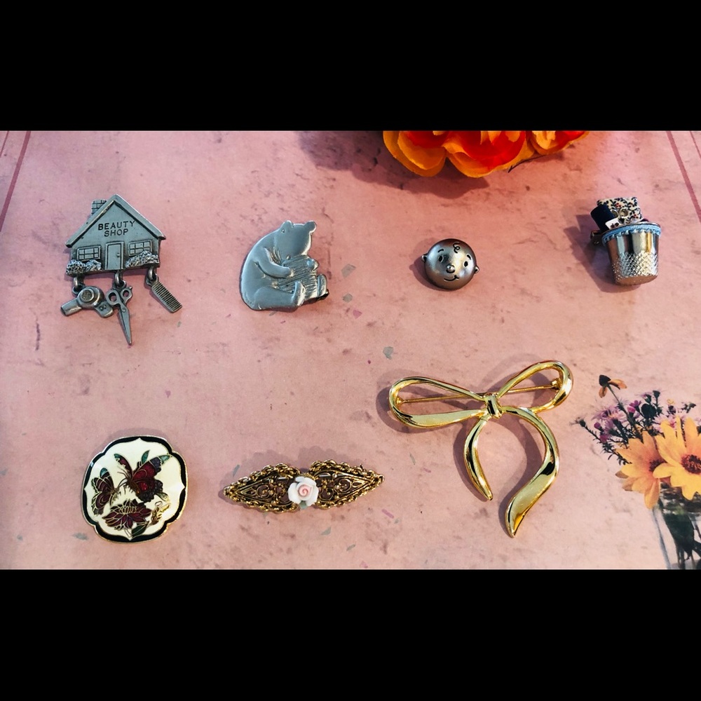 Seven Brooches, Silver & Gold Tone, GUC